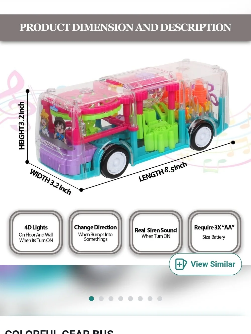 Transparent 3D Bus Toy Mechanical Bus Sound and Light Toy for 2-5 Years Kids - Picture 4 of 8